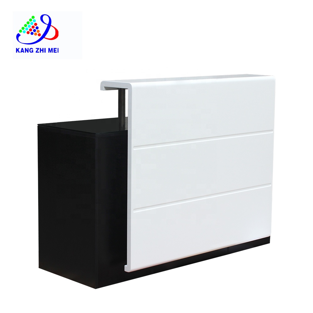 Kangmei Modern Luxury Beauty Salon Furniture Wooden High Gloss White Small Front Reception Desk Counter Table