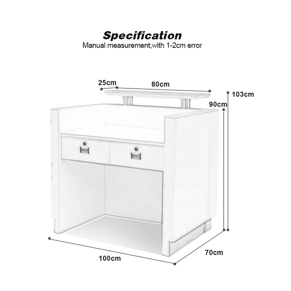 Kanmgei Cheap Price Modern Beauty Salon Furniture Wooden High Gloss White Small Front Reception Desk Counter Table