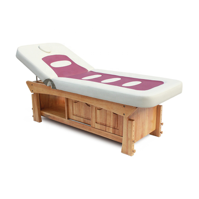 Beauty Salon Clinic Stationary Adjustable Spa Facial Therapy Treatment Table Thai Massage Waxing Bed with Storage
