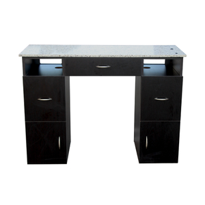New Fancy Black Luxury Manicure Station Desk Spa Beauty Nail Salon Technician Table With Granite Top