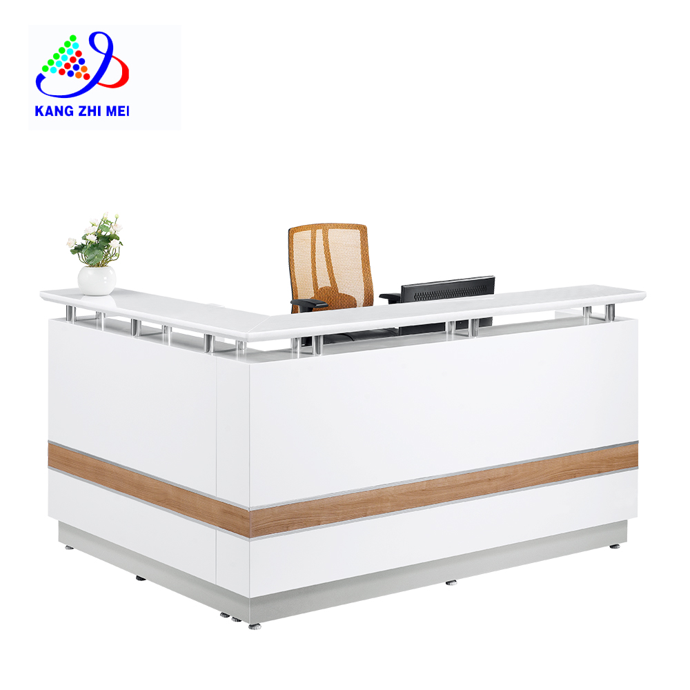 L Shaped White Reception Desk with Counter - Kangmei