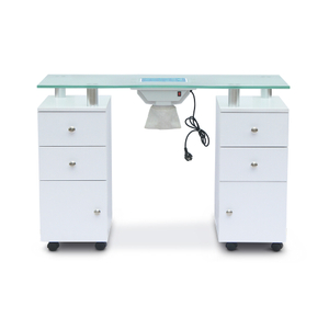 White Nail Desk Station Manicure Table with Glass Top - Kangmei