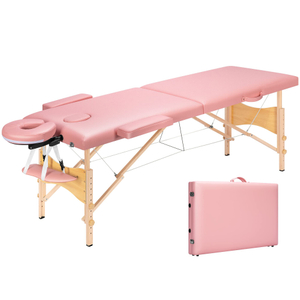 Pink Wooden Foldable Massage Table Portable Beauty Bed